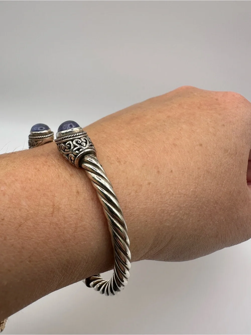 Sterling Silver Cable Cuff With Purple Stones